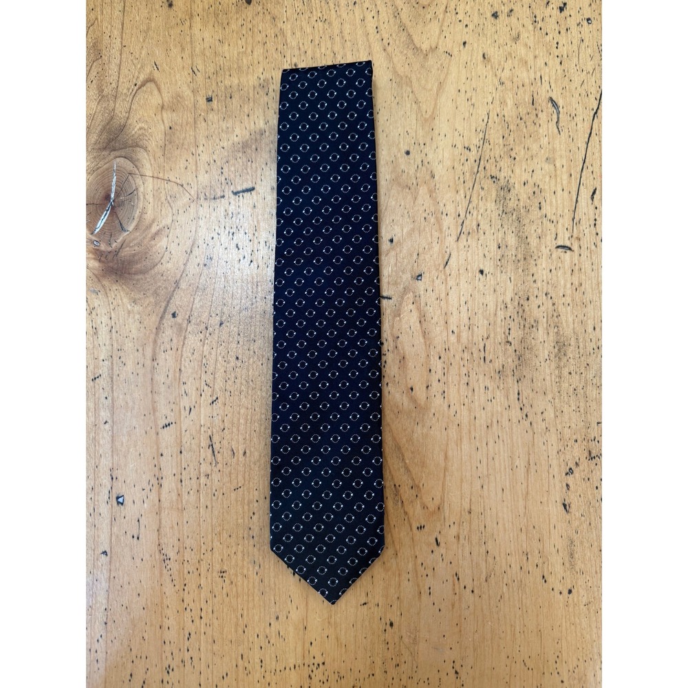 Dolce & Gabbana Silk Geometric Circle Print Black Mens Necktie Made in Italy